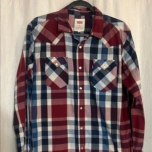 Levi's Red and Blue Casual Button Down Shirt with Western Flair